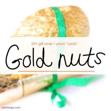See these creative place cards: Gold painted nuts. Great for gift wrap too. @sipbitego