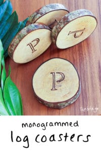 Monogrammed log coasters - a creative wedding gift idea for the bride and groom who has everything (except wood slice coasters). Get more garden wedding ideas at sipbitego.com.