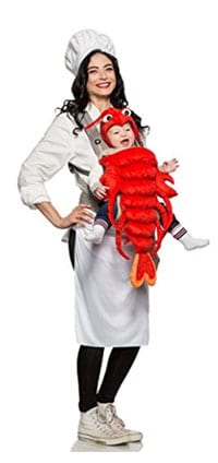 baby matching Halloween costume ideas chef lobster carrier