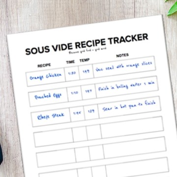 Free Printable Sous Vide Recipe Tracker for Time & Temperature recording