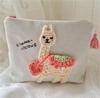 Llama makeup bag embroidered by Etsy shop mipo