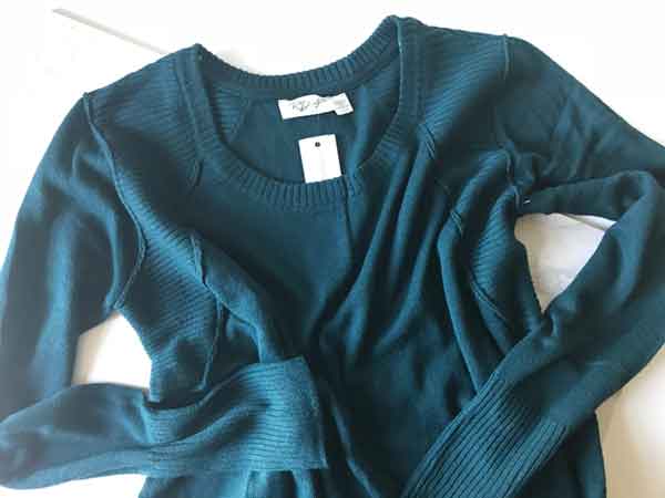RD Style - Mckinley ribbed detail pullover - teal blue green sweater with arm detail Spring Stitch Fix box opening 2018