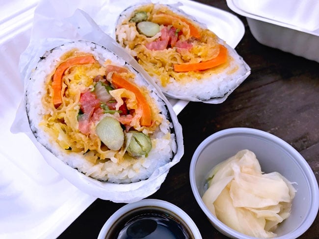 Giant sushi burrito at Rollin Fresh NW in Portland