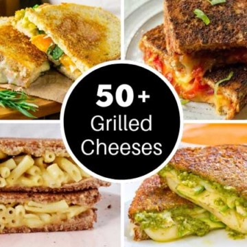 Four gourmet grilled cheeses with ideas in a list