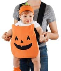 mom baby wearing halloween costume little pumpkin