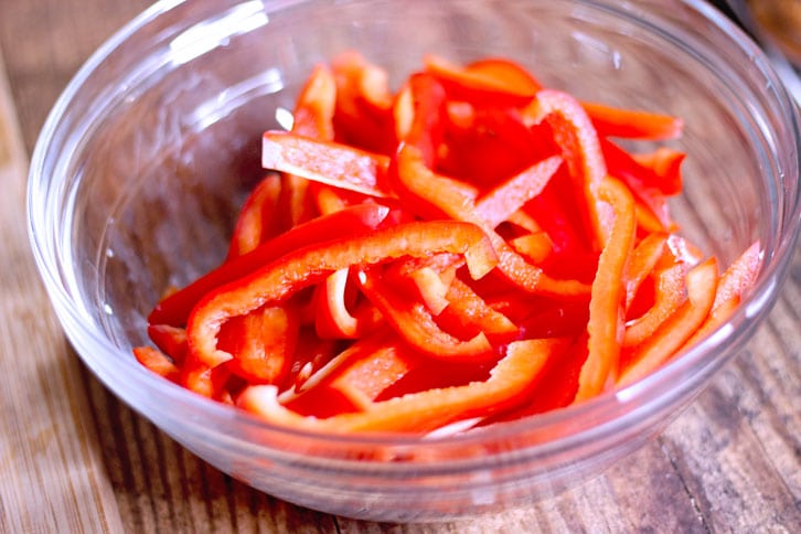 bowl of red pepper slices