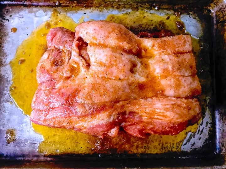 Raw pork with bbq seasonings.