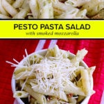 creamy pesto pasta salad with store bought pesto and mozarella
