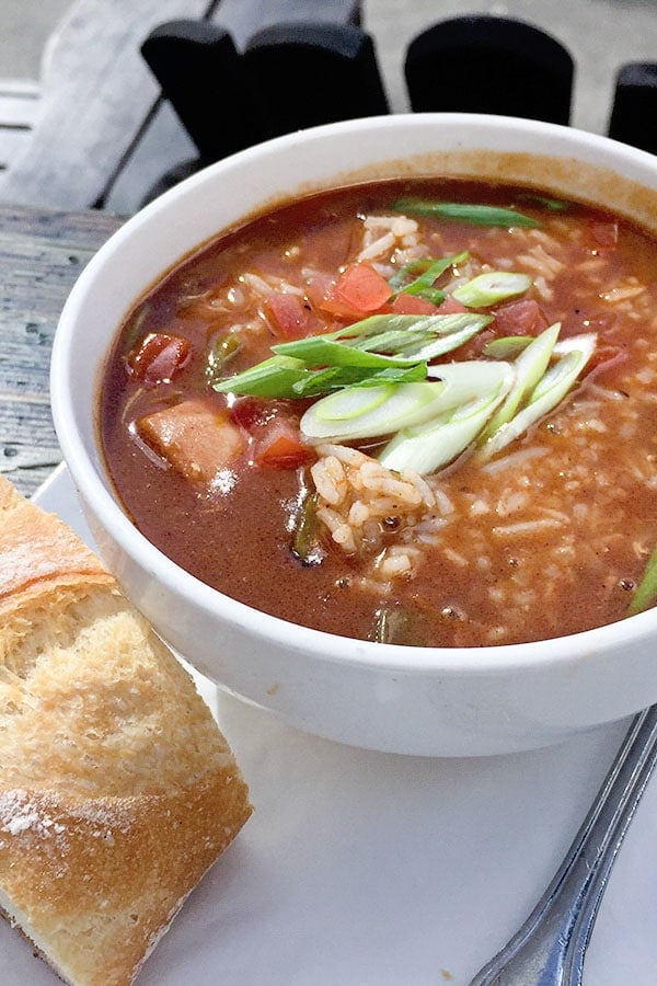 Lovejoy Bakers gumbo on an outside table