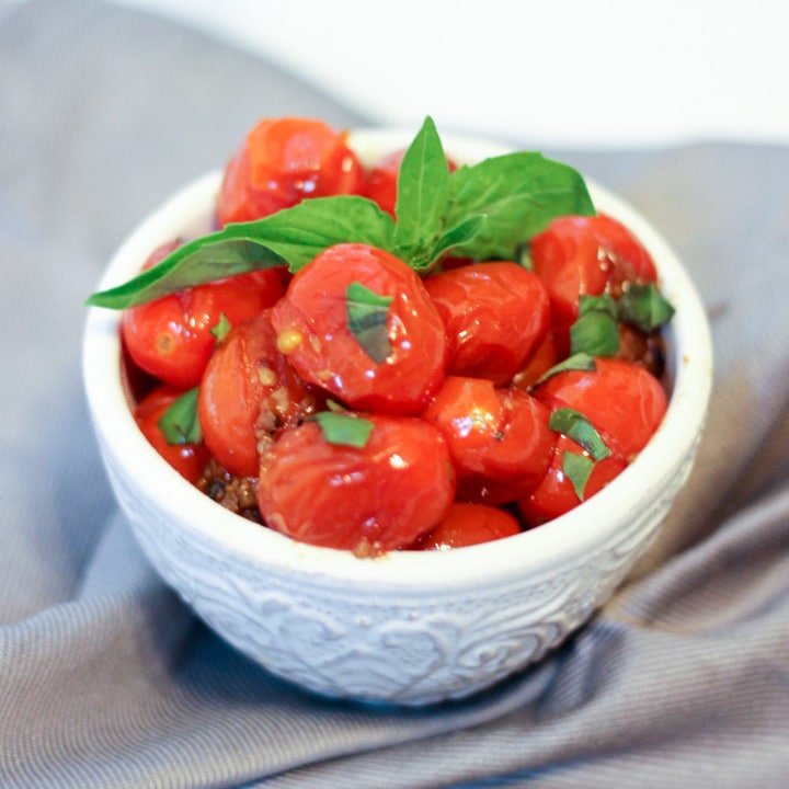 roasted cherry tomatoes with garlic and fresh basil