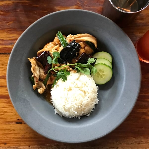 Thai comfort food in Portland at Paadee with a table of cashew chicken