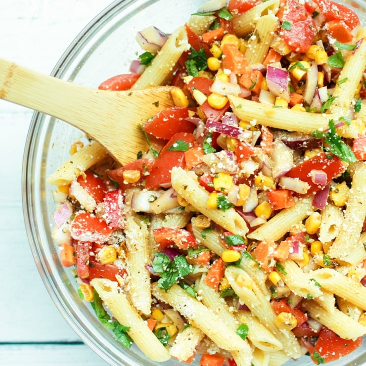 Mexican Pasta Salad with Chili Lime Dressing - Sip Bite Go