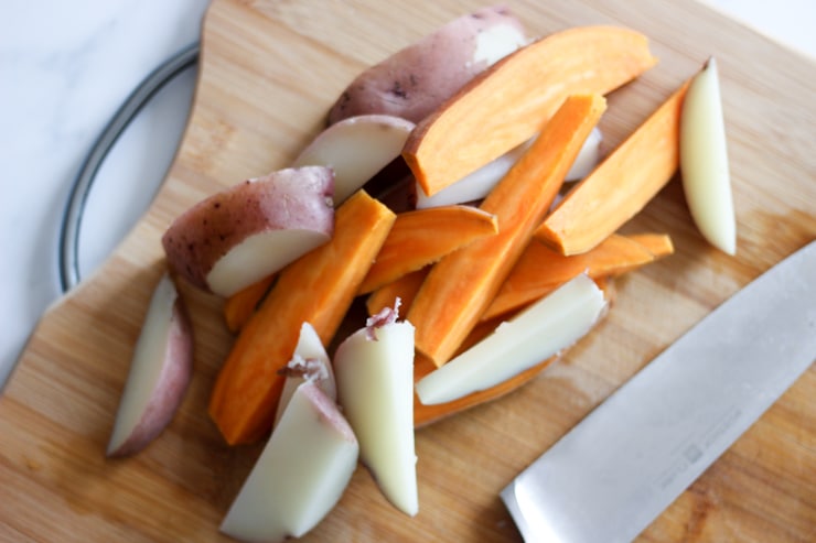 potatoes cut lengthwise into wedges