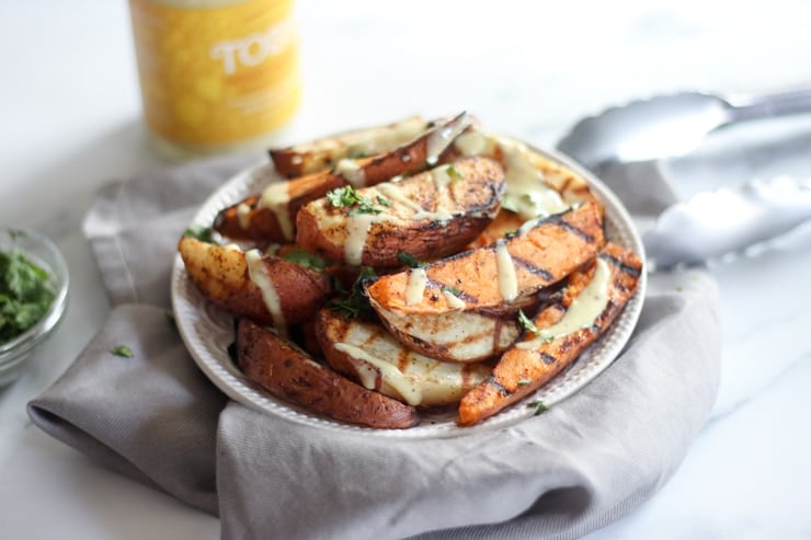 grilled potatoes with Toby's honey mustard and cilantro