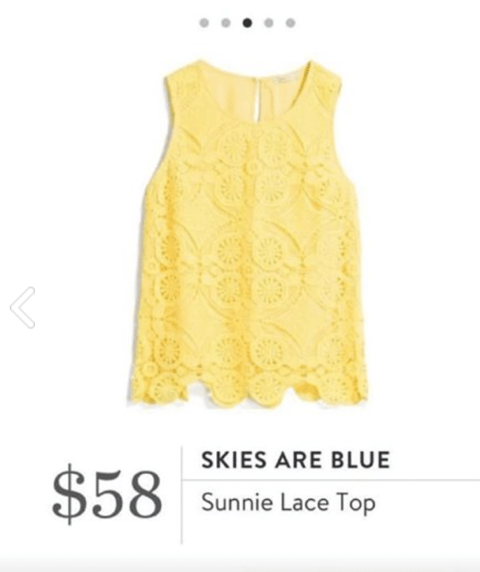 Summer Stitch Fix Outfits Review Skies Are Blue - Sunnie Lace Top - Yellow Tank Top