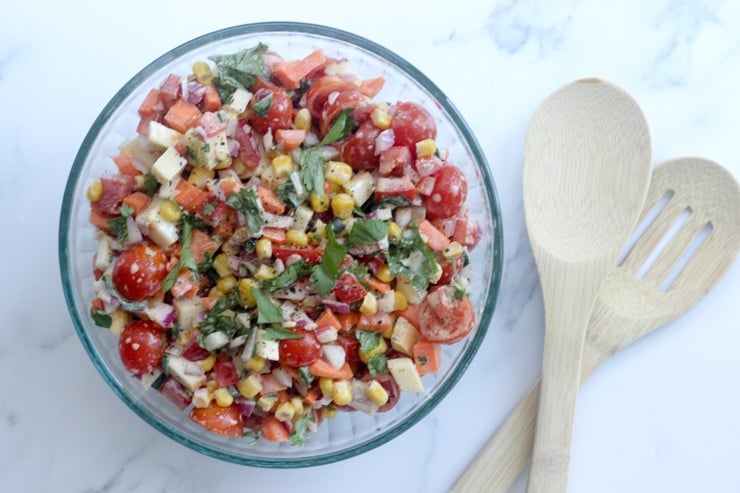 make-ahead Mexican salad in a glass bowl