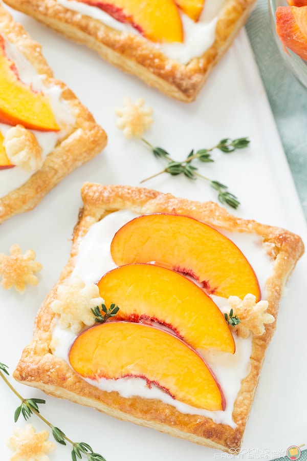 recipe idea with puff pastry and Fresh Peaches and cream
