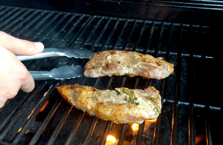 sous vide boneless pork chops finishing on the grill