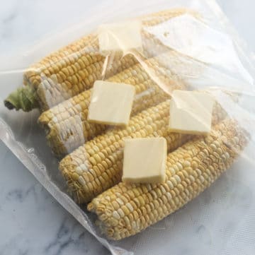 sous vide corn on the cob in a foodsaver bag with butter