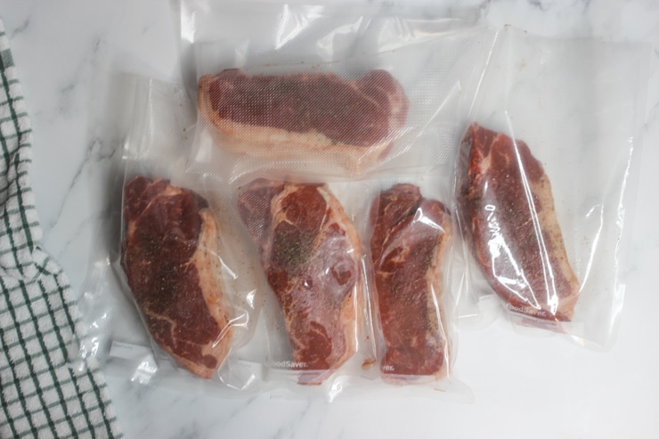 seasonings on sous vide frozen steak