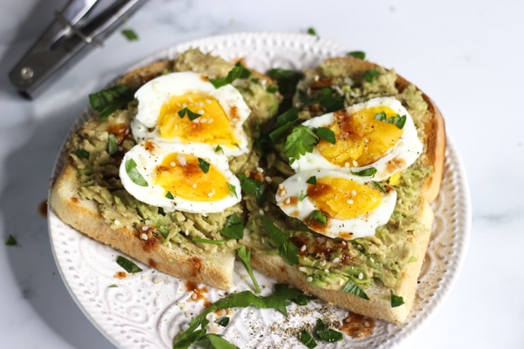 sous vide breakfast soft poached eggs on avocado toast