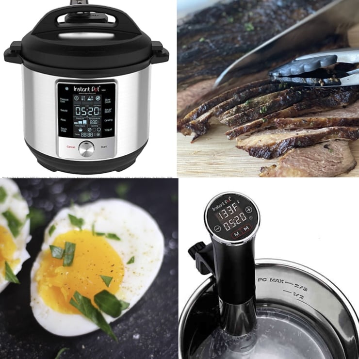 Instant Pot Sous Vide Machines the Duo and Slim with eggs and beef