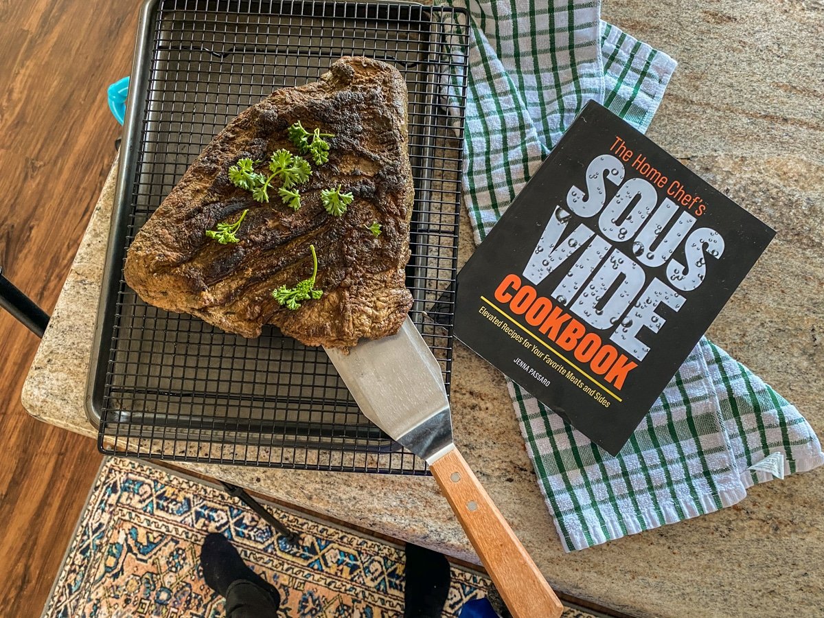 finishing sous vide beef in the broiler the sous vide cookbook by Jenna Passaro