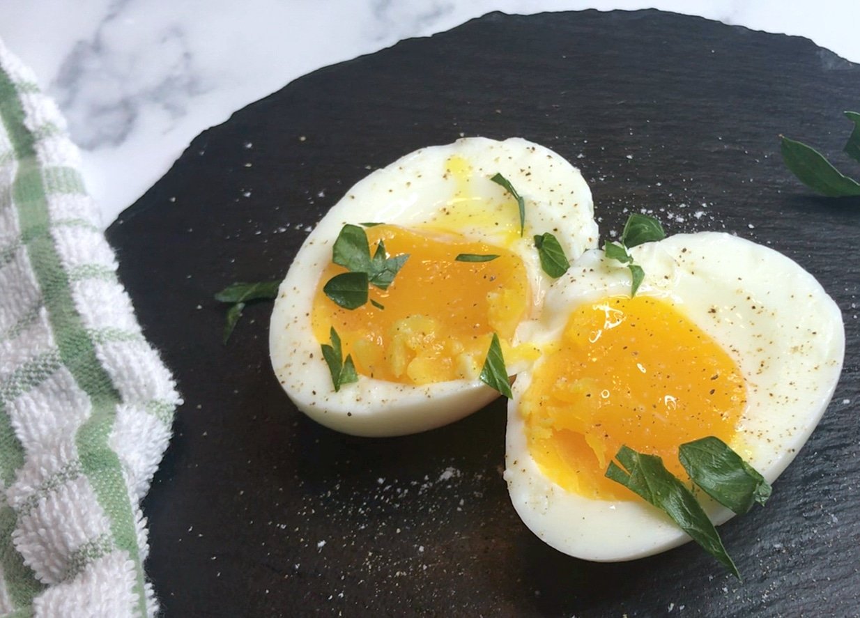 sous vide egg cut in half