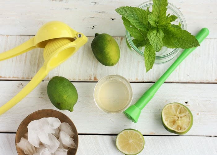 mojito ingredients including fresh mint herbs