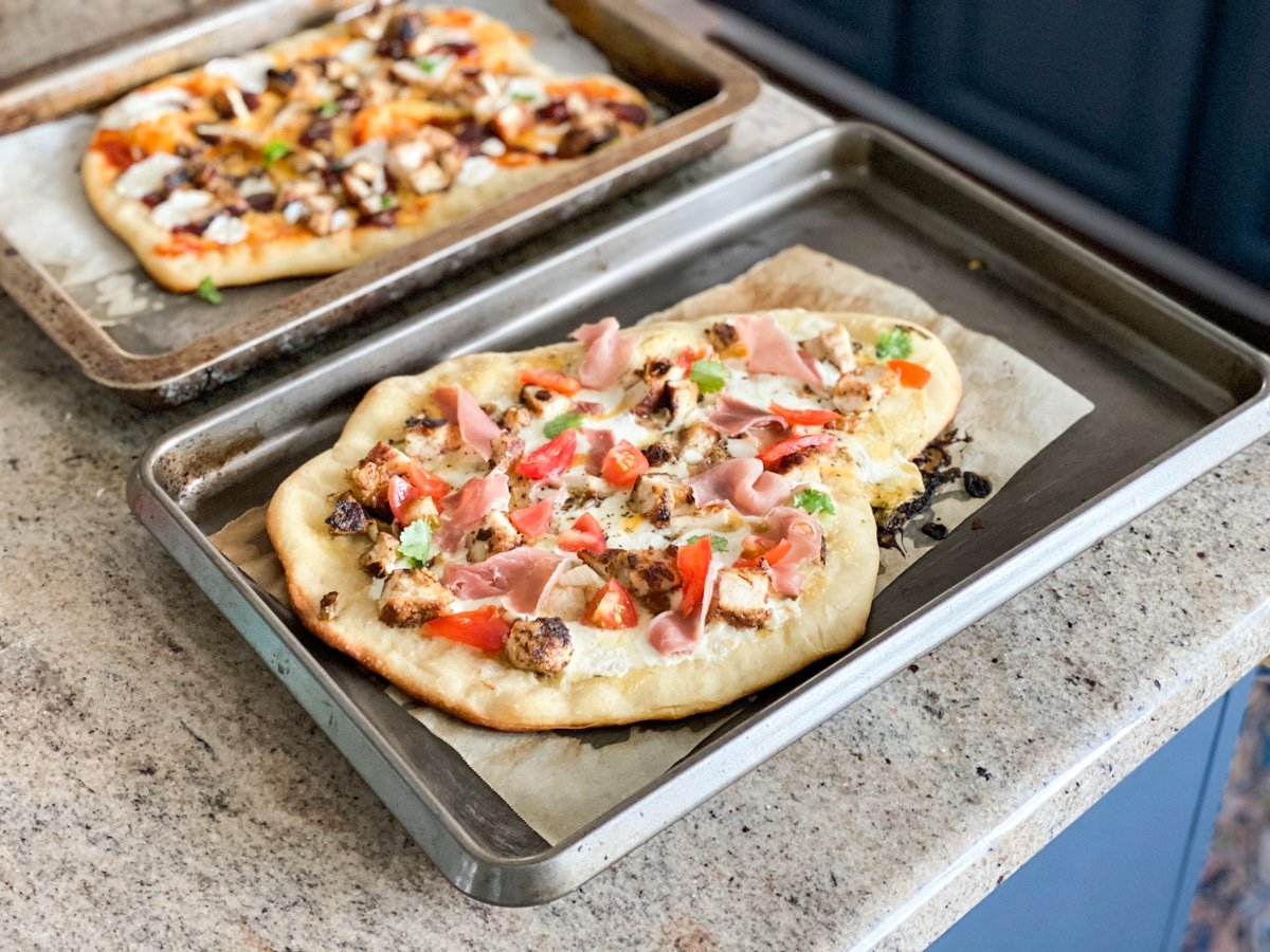 pizza with fresh herbs grown indoors for cooking