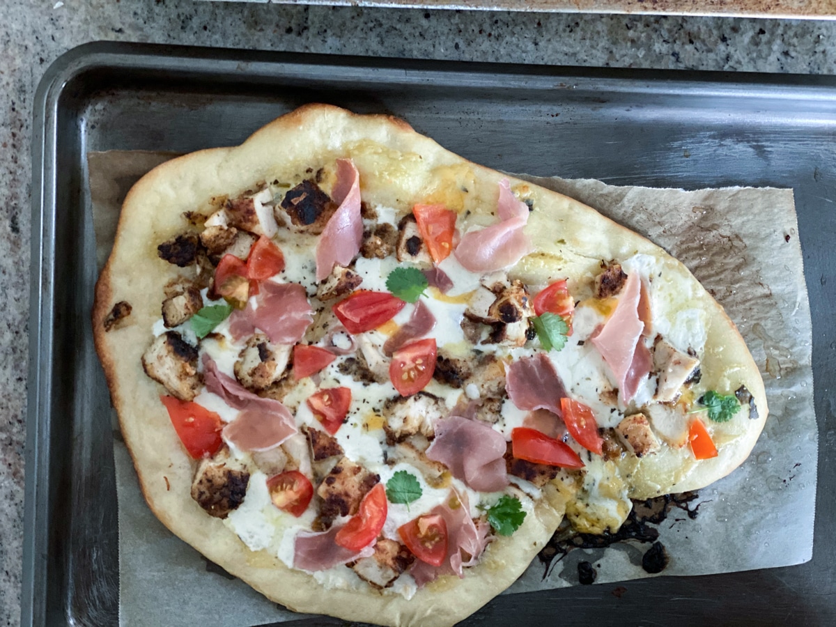 homemade pizza with prosiutto
