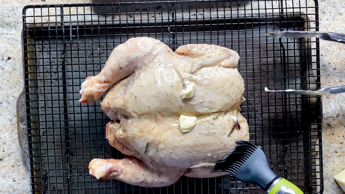 butter melting on sous vide chicken