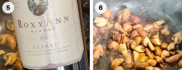 steps to adding red wine to mushrooms