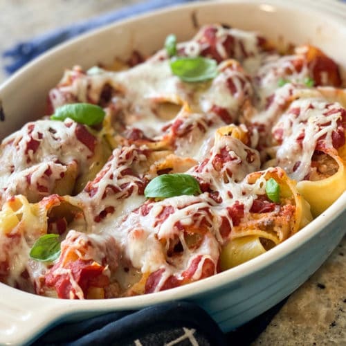 Cheesy Italian Stuffed Shells with Ground Beef Filling - Sip Bite Go