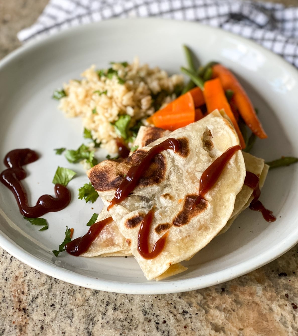 Making Quesadillas With Leftover BBQ Pork Ribs And IP Rice Sip Bite Go