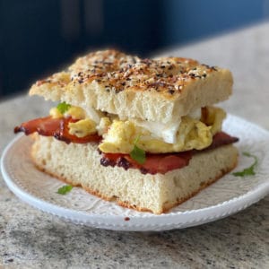 Focaccia Breakfast Sandwich With Bacon And Egg