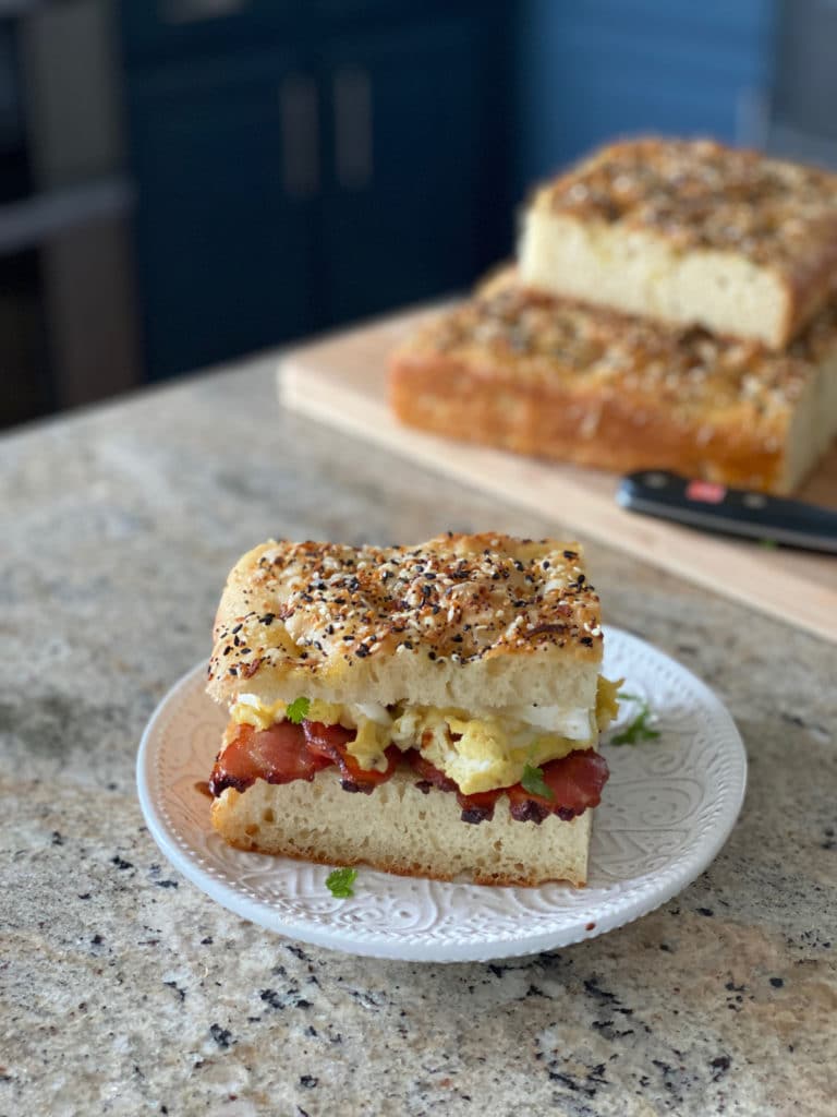 Focaccia Breakfast Sandwich With Bacon And Egg Sip Bite Go