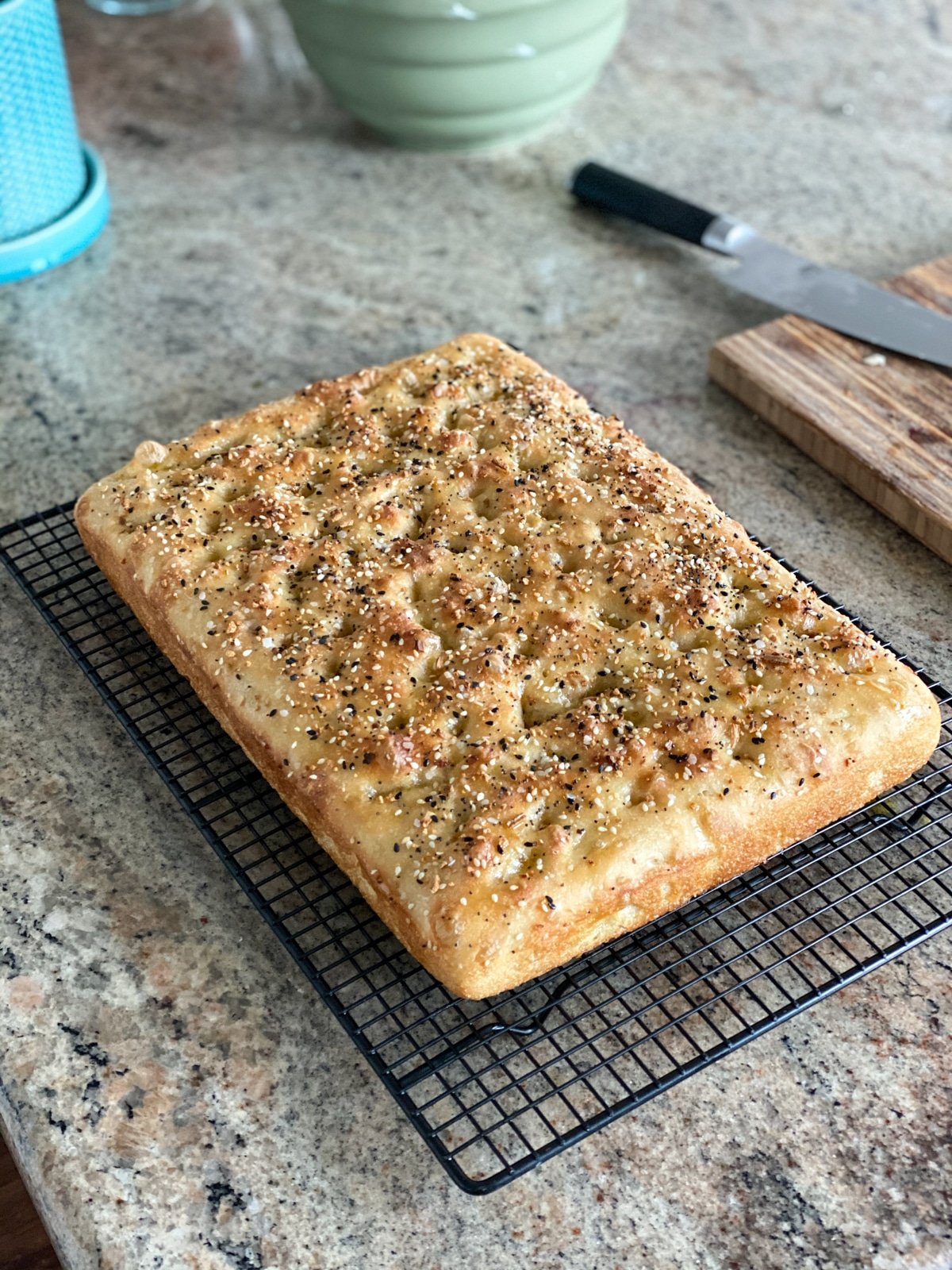 Fresh baked Focaccia Bread topped with seeds