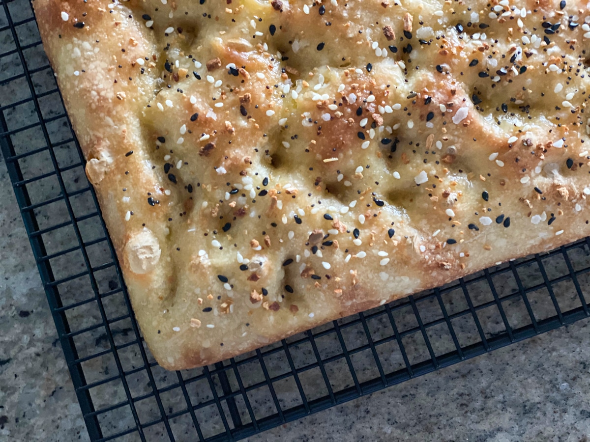 homemade baked focaccia with seeds