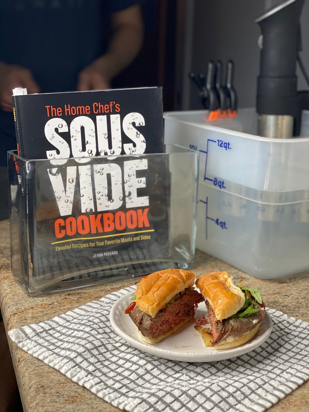 sous vide burger with The Home Chef's Sous Vide Cookbook by Jenna Passaro and anova sous vide machine