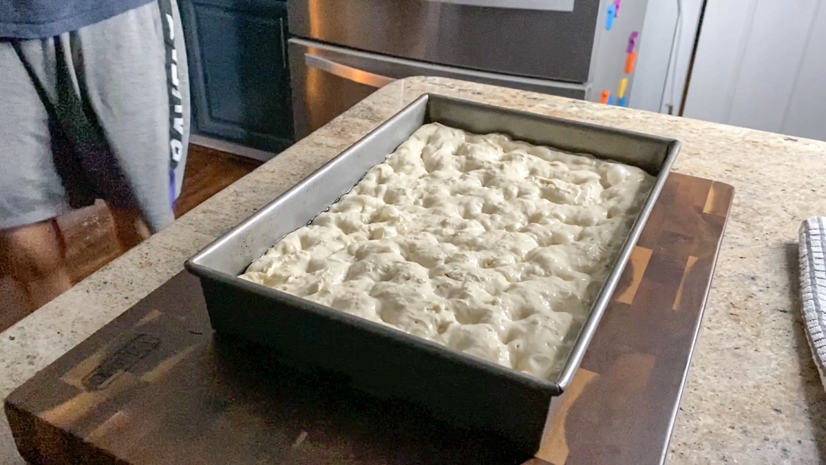 dimpled focaccia dough