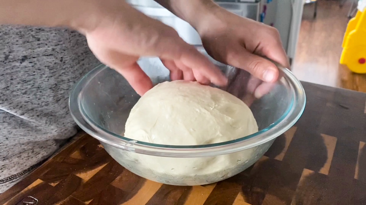 kneading focaccia dough
