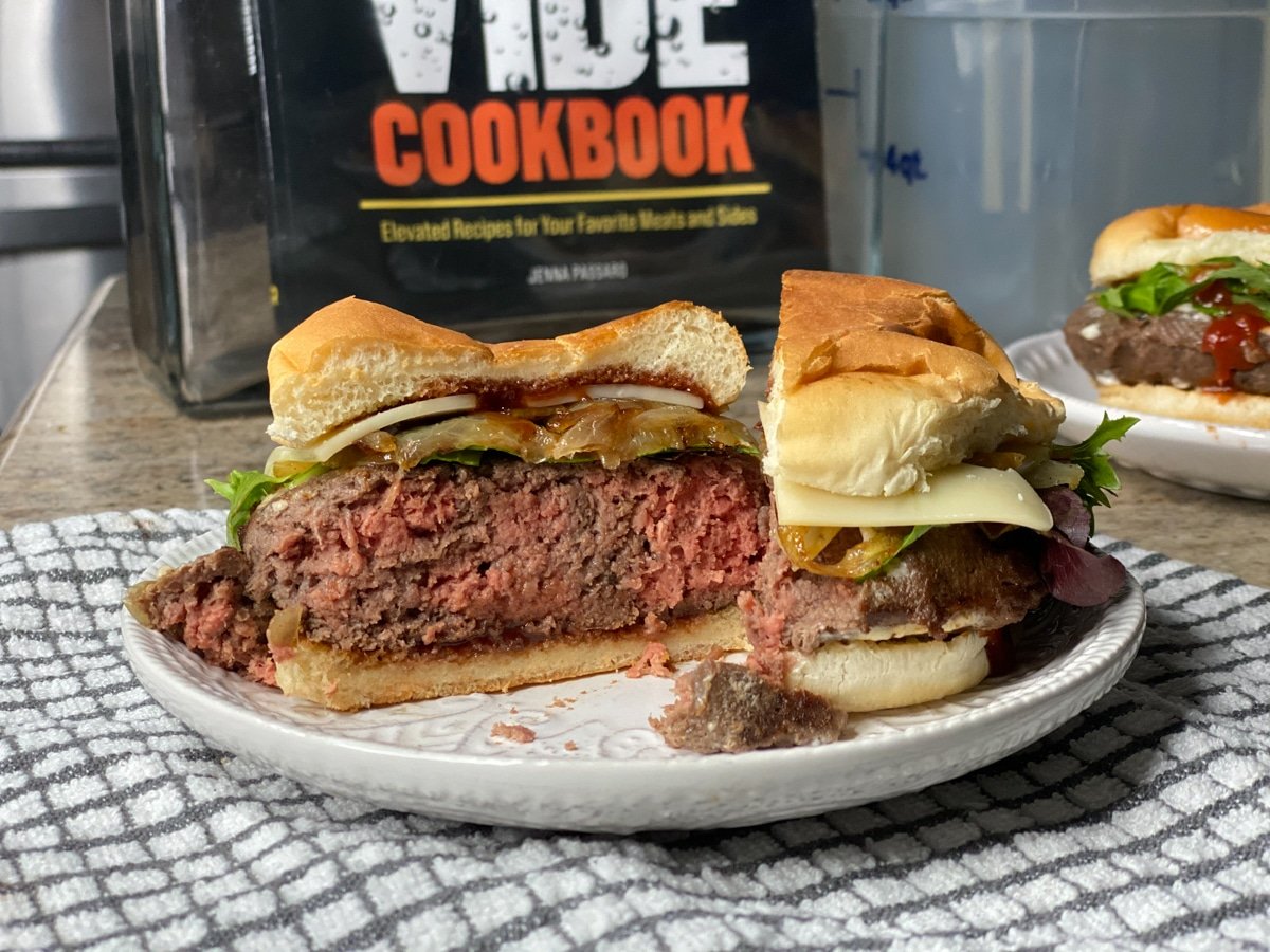 Ground beef sous vide style burger