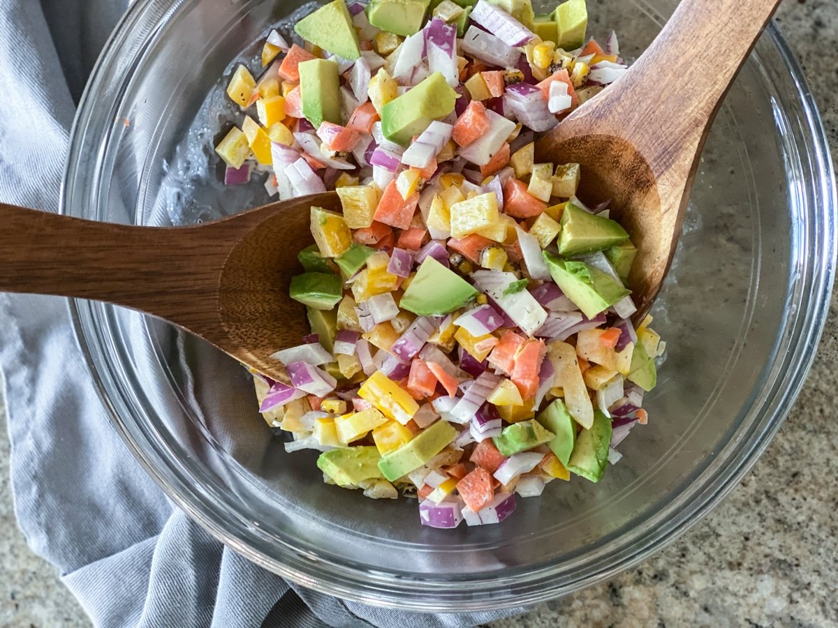 simple salad with tongs