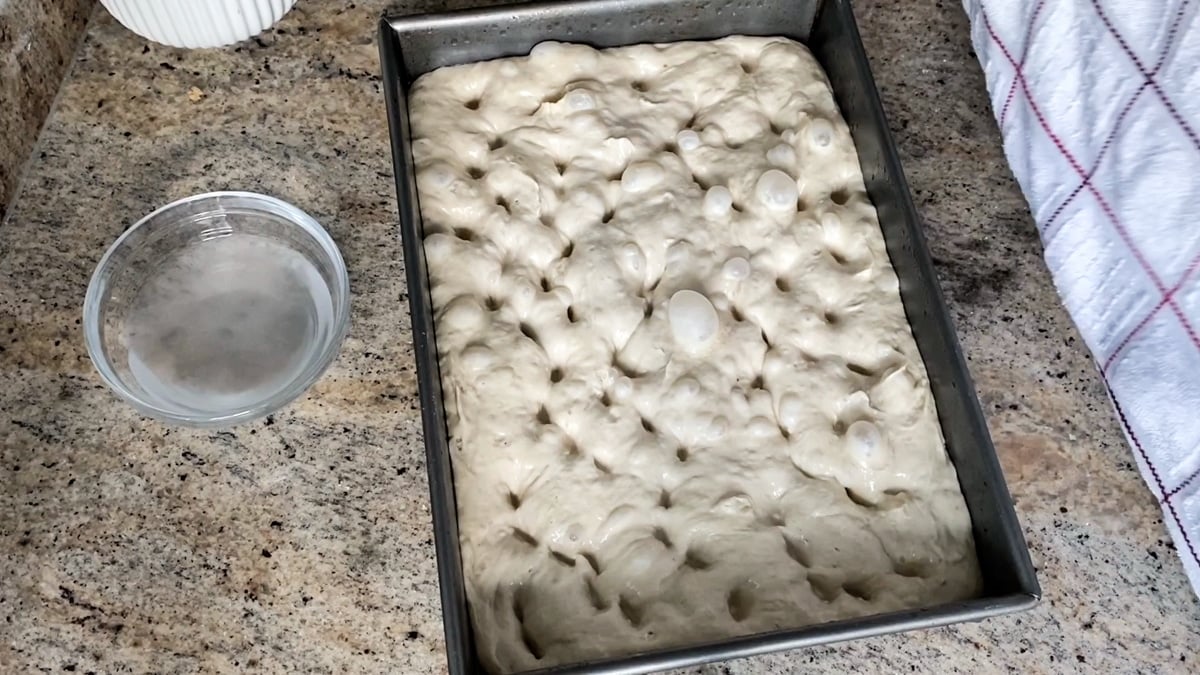 dimpled focaccia dough