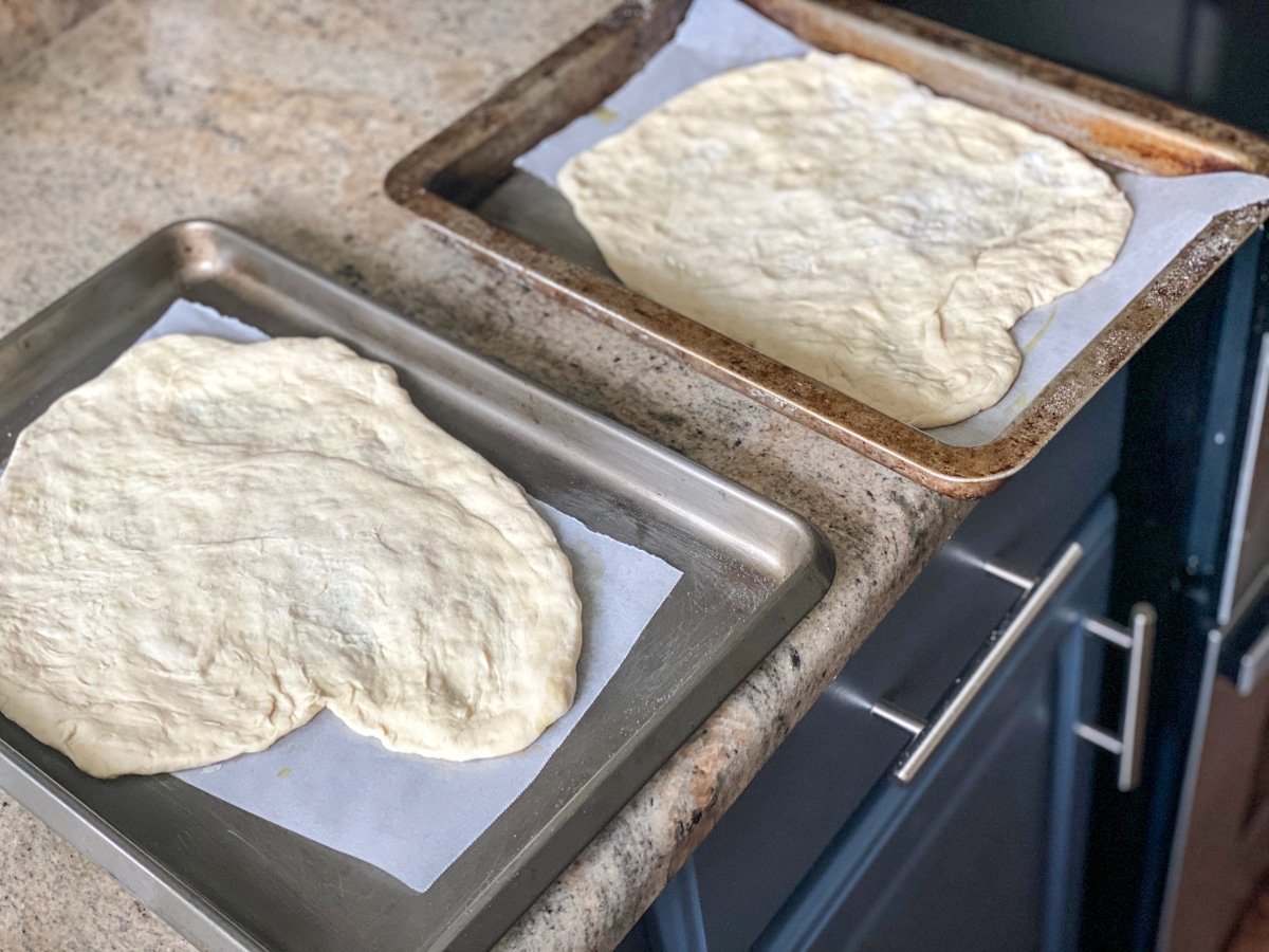 stretched store bought pizza crust dough