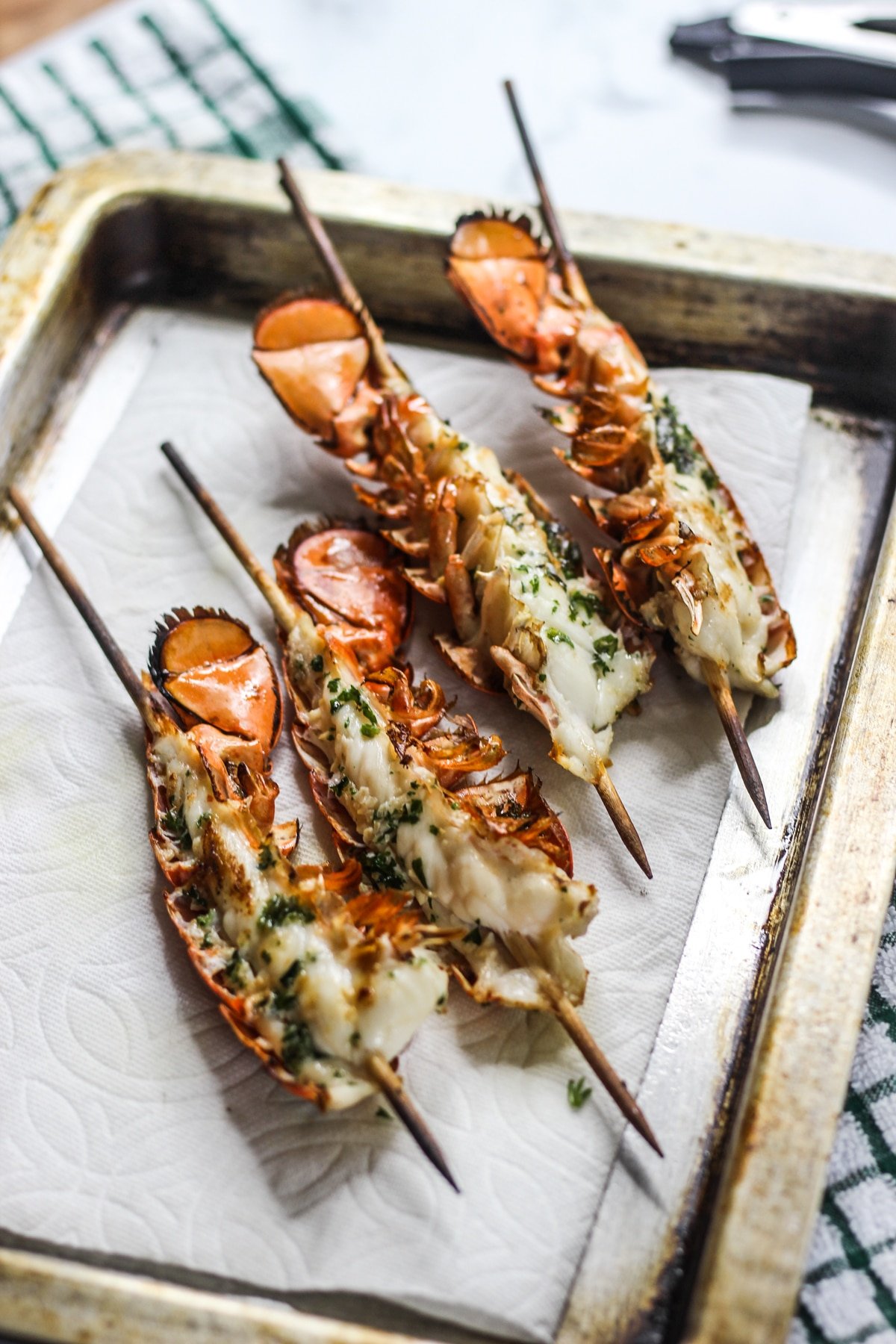 Sous vide lobster tails on skewers