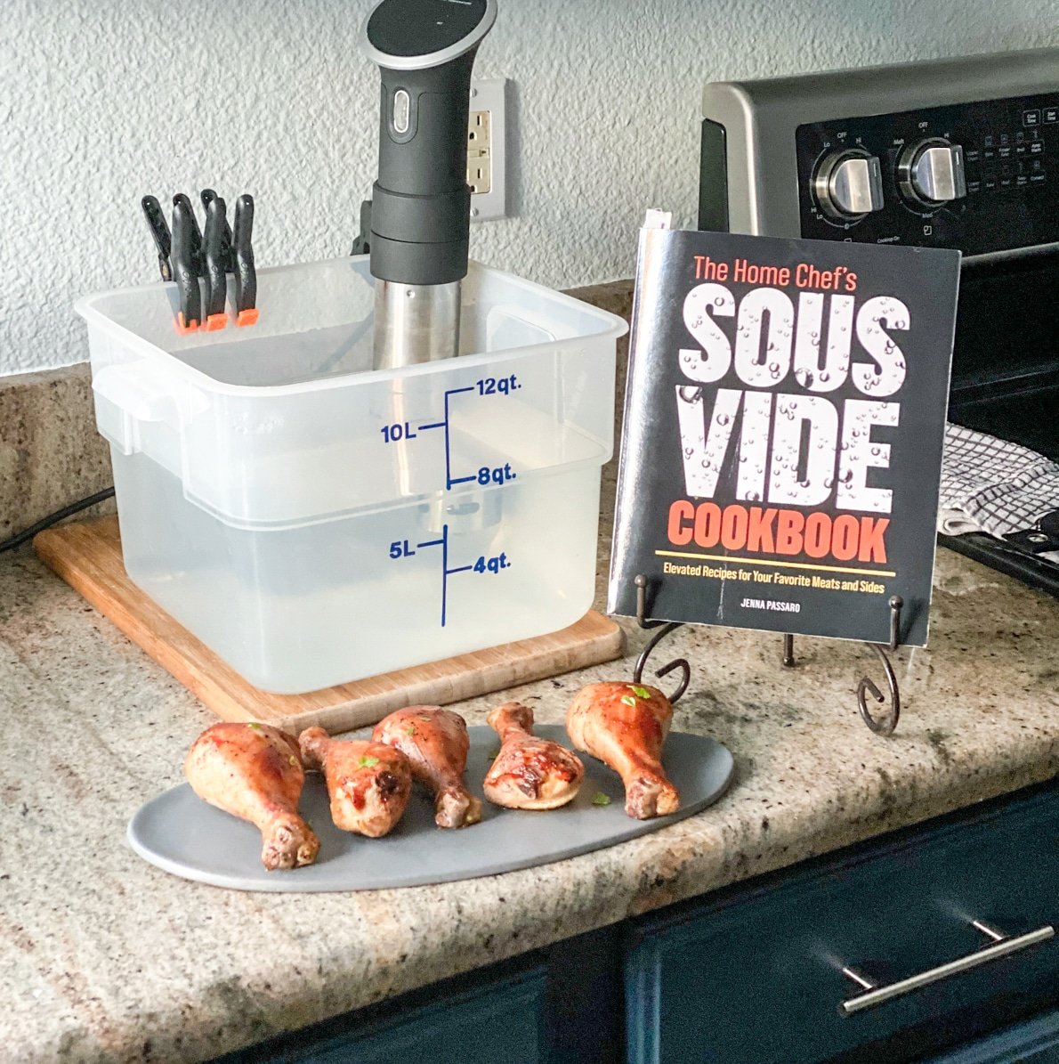 recipe photo of chicken legs sous vide style with the home chef's sous vide cookbook