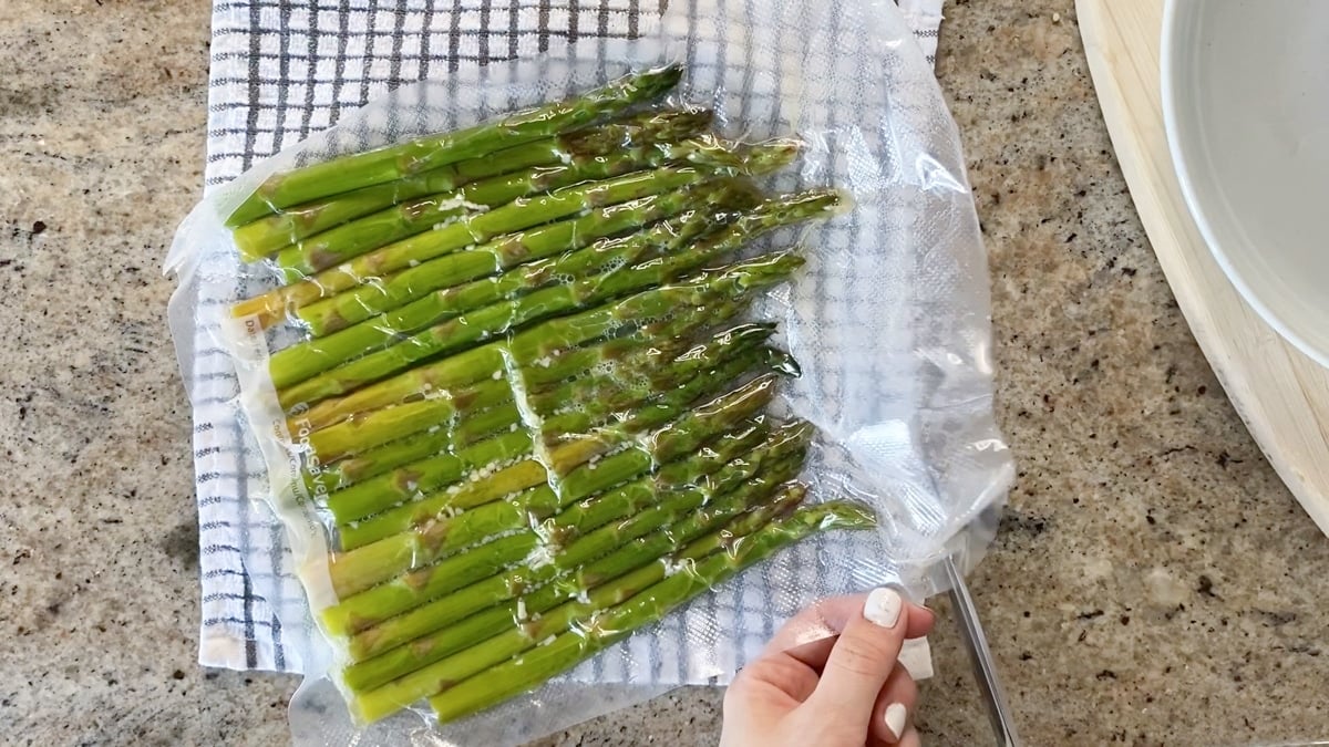 removing asparagus from sous vide water