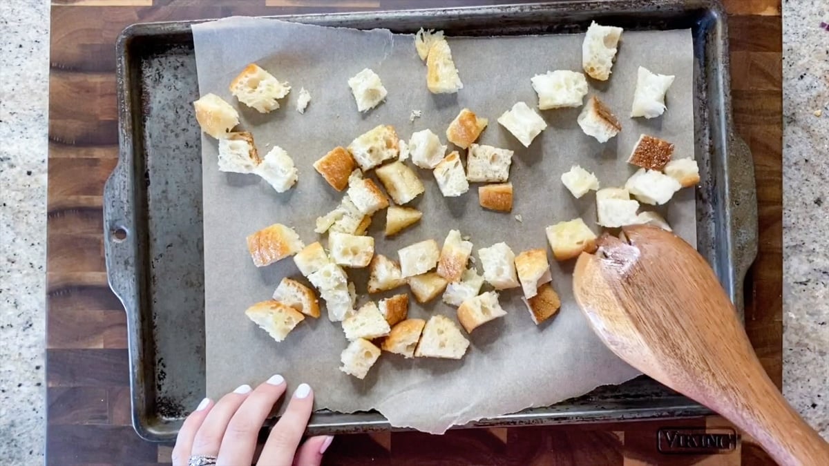 croutons on a baking sheet